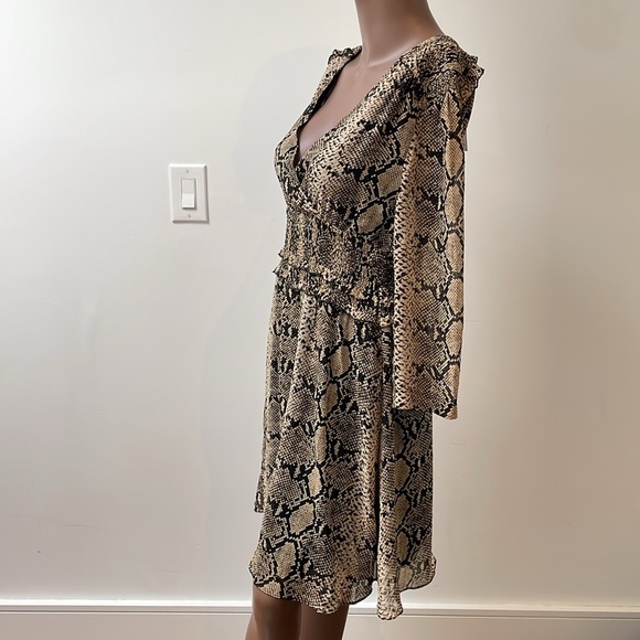 Suncoo Paris Dress Snake Animal Print Longsleeve Wrap Ruffled Sheer Large New - Picture 6 of 12